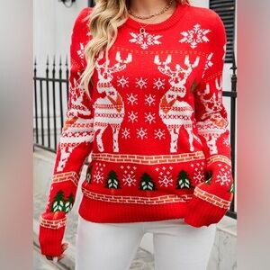 Christmas Reindeer Crewneck Pullover Sweater